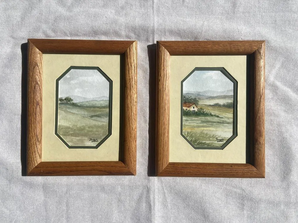 Set of 2 Framed Original Watercolor Landscape Paintings