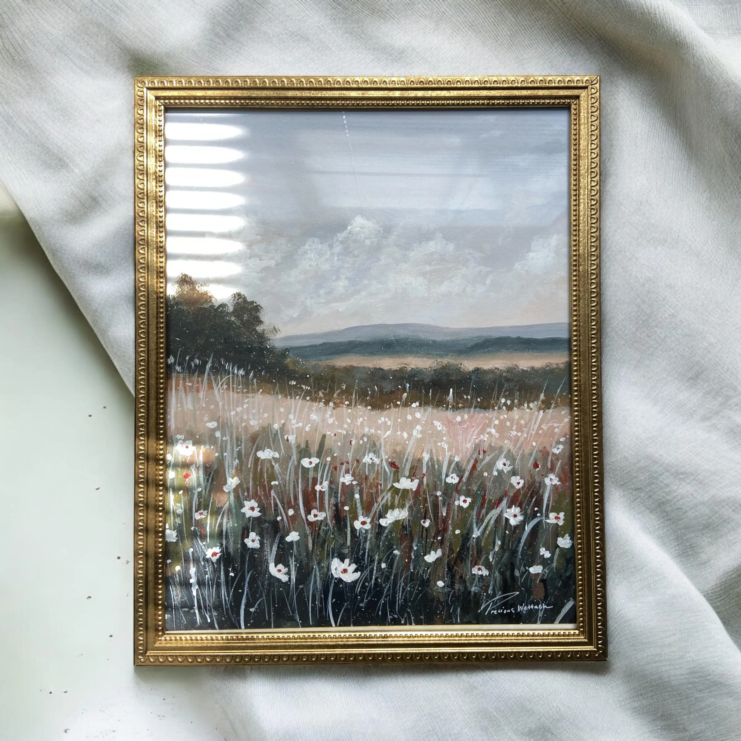 Framed Original Wildflower Landscape Acrylic Painting