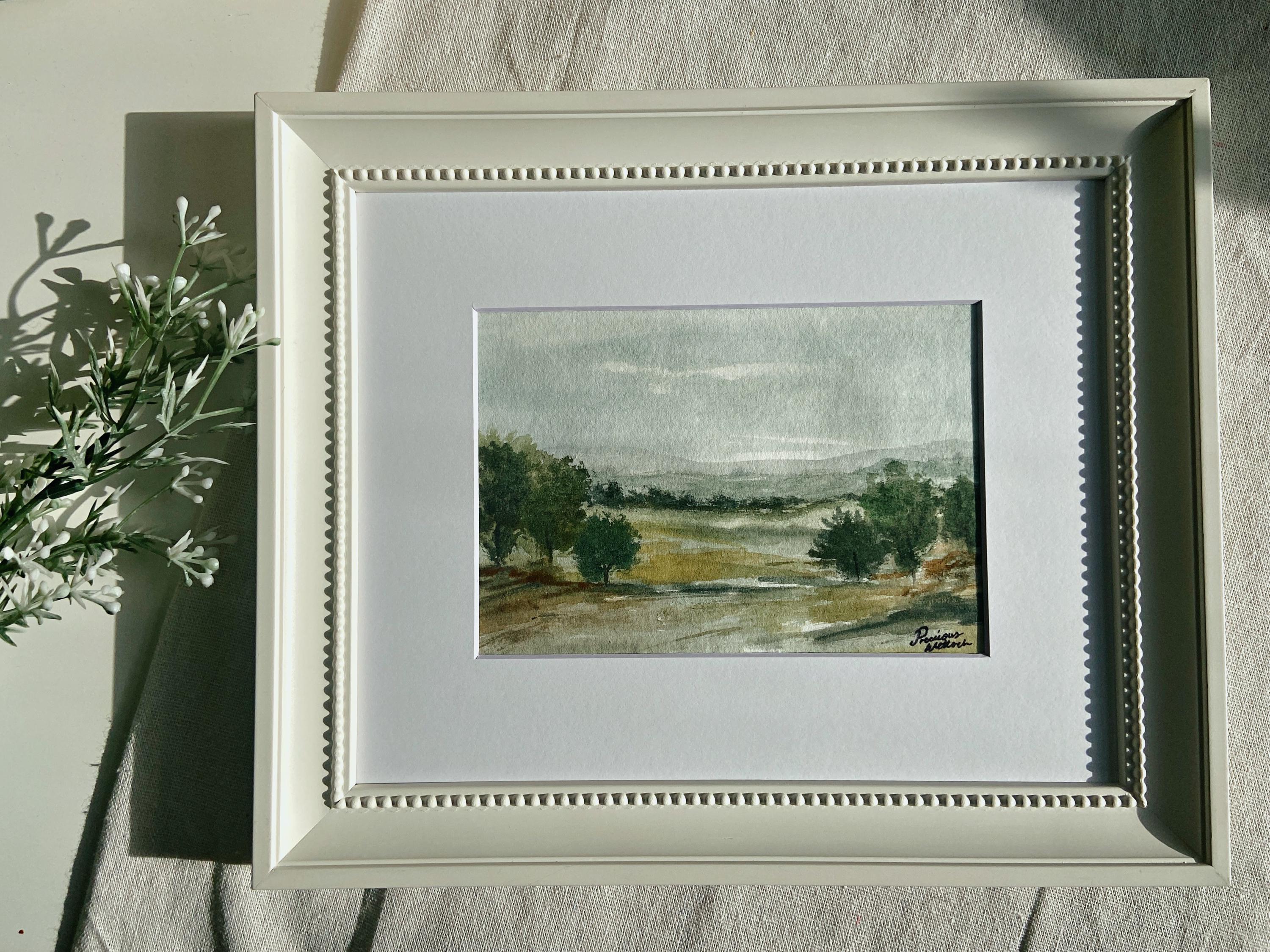 Framed Original Muted Countryside Watercolor Painting