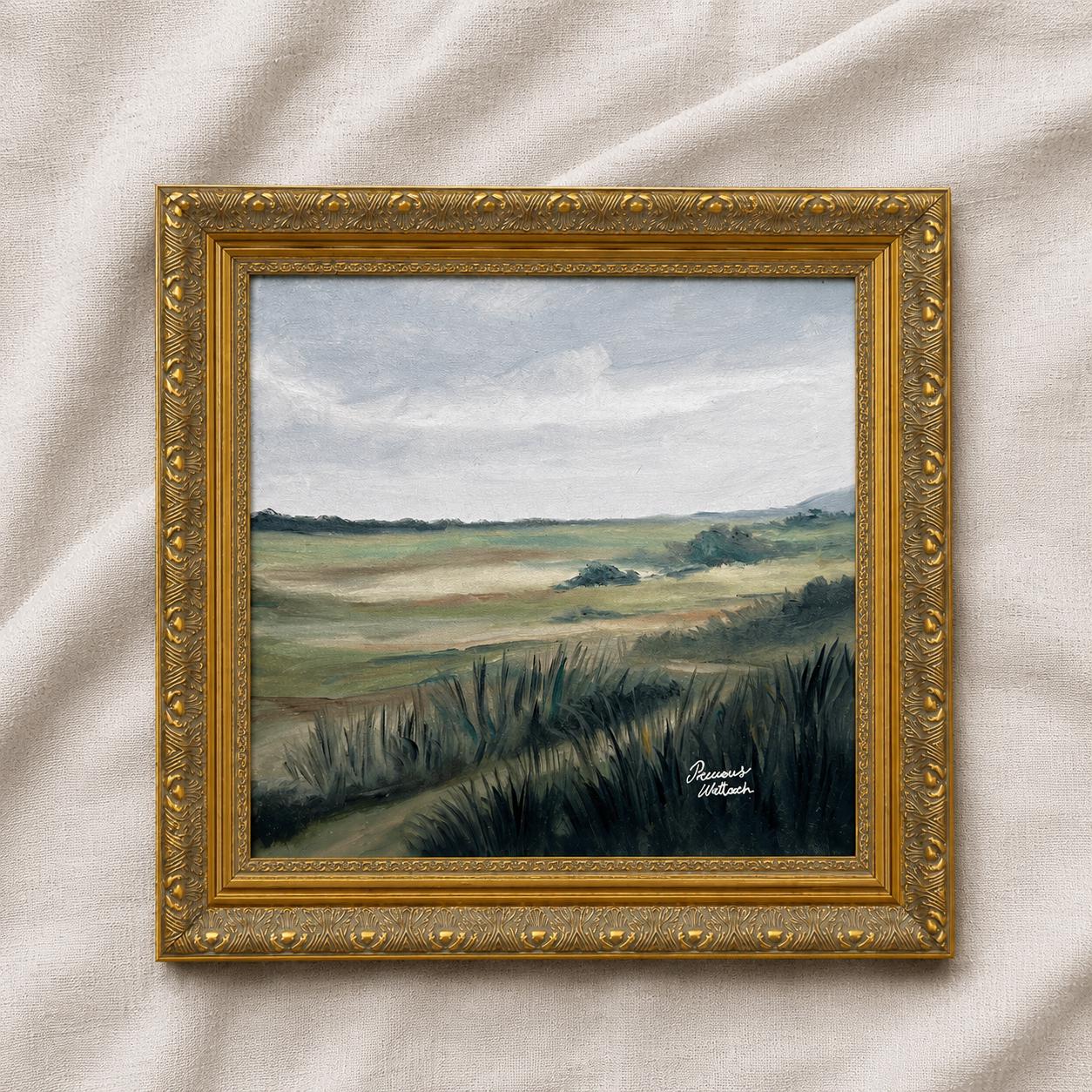 Framed Original Muted Countryside Landscape Oil Painting No. 1