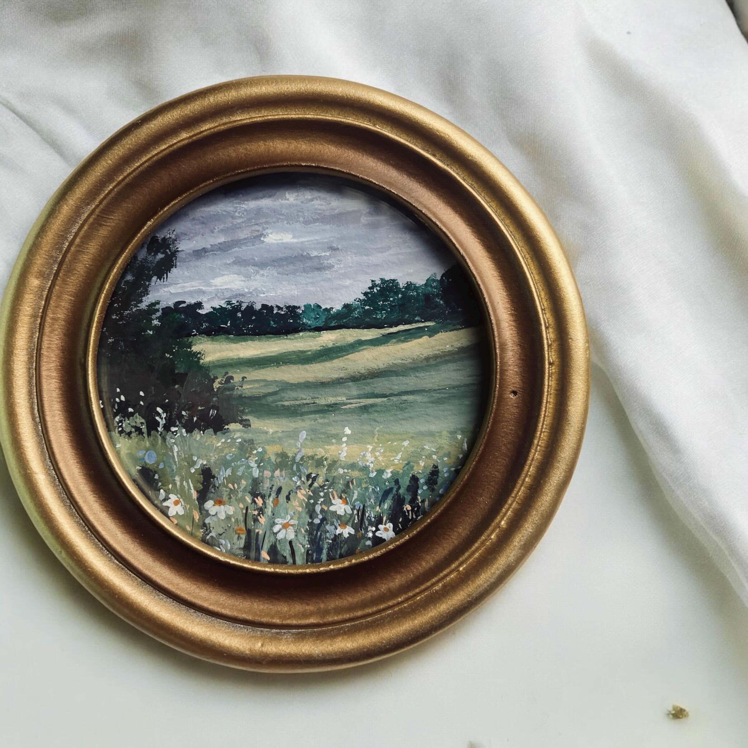 Framed Original Mini Wildflower Landscape Watercolor Painting